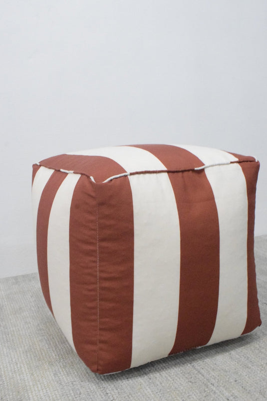 Terracotta Nautical Stripes Polyester Outdoor Ottoman Pouf Footstool, Seat, Foot Rest Living Room, Bedroom