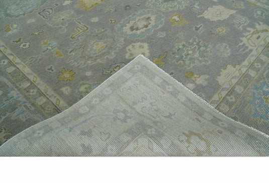 Custom Made Hand Knotted Oriental Oushak Gray, Olive And Ivory Wool Area Rug