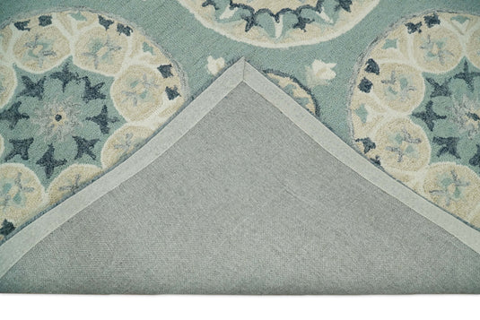 Custom Made Round Boho Pattern Sage Green And Beige Hand Tufted Wool Area Rug