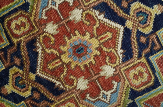 Custom Made Red, Blue, Green And Yellow Heriz Serapi Hand Knotted Wool Area Rug