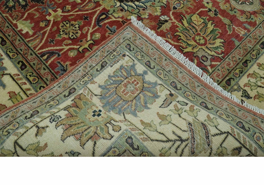 Custom Made Hand Knotted Maroon, Olive, Beige And Ivory Herati Wool Area Rug