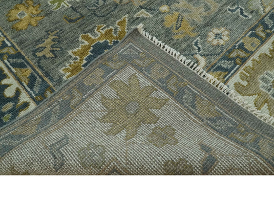 Custom Made Hand Knotted Charcoal, Ivory, Olive And Gray Traditional Wool  Area Rug