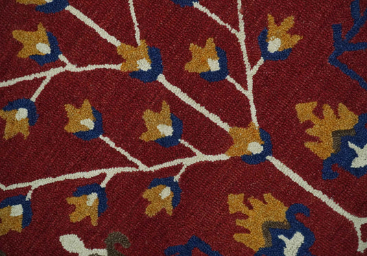 Custom Made Tree Of Life Maroon, Blue, Gray and Gold Hand Tufted Wool Area Rug