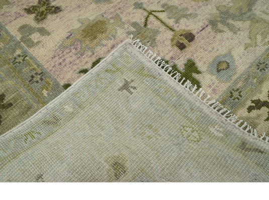 Custom Made Green, Cream, Brown And Beige Floral Oushak Hand Knotted Wool Area Rug