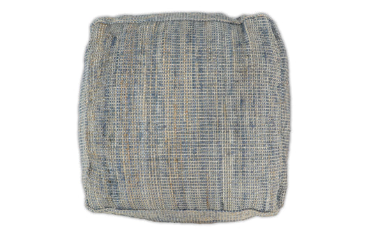 Blue And Brown Natural Large Hand Woven Jute Pouf Footstool, Seat, Foot Rest Living Room, Bedroom