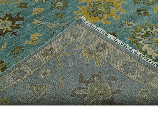 Blue and Moss Green Vintage Persian Hand Knotted, Antique Oushak 5x8, 6x9, 8x10, 9x12, 10x14, 12x15 Wool Rug, Living Room | CP815S