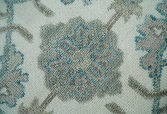 Traditional Oriental Oushak Hand knotted Ivory and Teal 8x10 ft Bedroom, Living Room Rug ,wool Area Rug