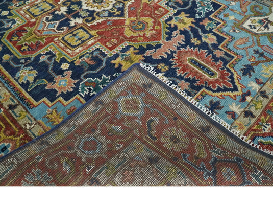 Hand Knotted Heriz Serapi Rug Blue, Rust and Aqua Multi Size Ideal for Living, Bedroom, and Dining Rooms | CP192