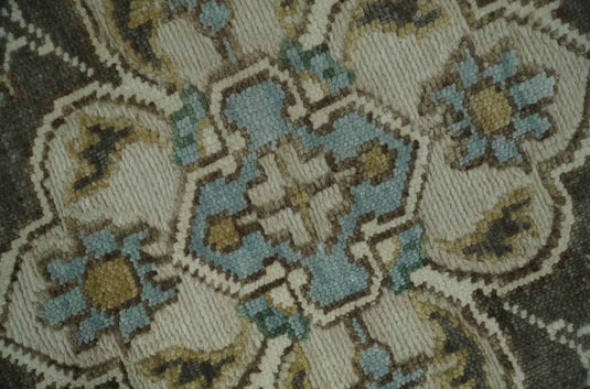 Traditional Persian Oushak Hand Knotted Beige,Charcoal and Gold Multi Size Ideal for Living, Bedroom, and Dining Room