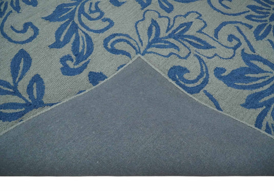 Custom Made Traditional Floral Pattern Gray And Blue Hand Tufted  Wool Area Rug