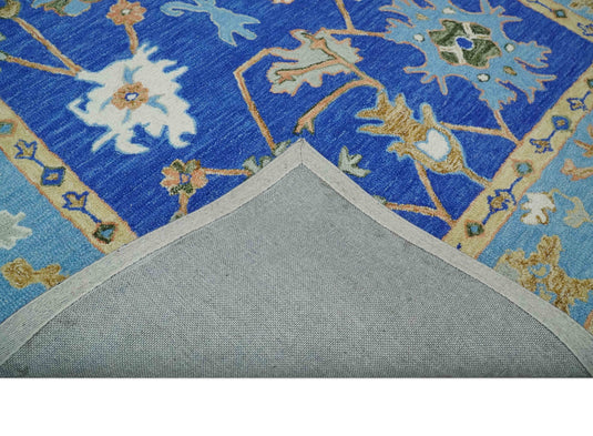 Custom Made Traditional Oushak Blue, Aqua And Camel Hand Tufted  Wool Area Rug