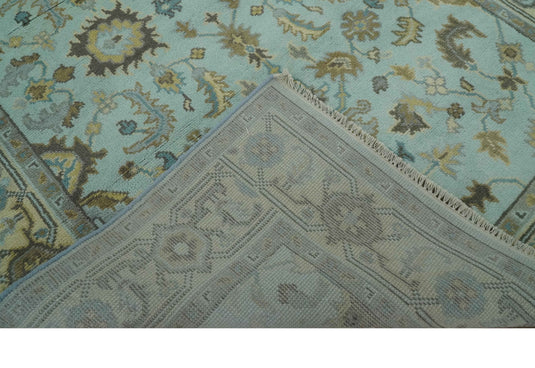 Custom Made Hand Knotted Traditional Floral Aqua, Beige, Gray And Charcoal Wool Area Rug