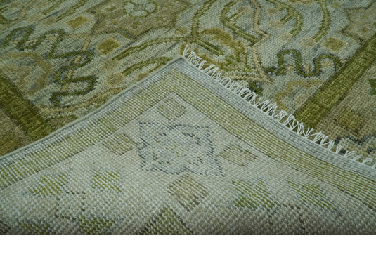 Custom Made Hand Knotted Green, Silver And Olive Traditional Floral Motifs Wool Rug Wool Area Rug