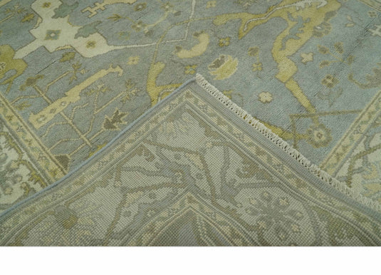 Custom Made Hand Knotted Ivory, Beige And Gray Oriental Oushak Wool Area Rug