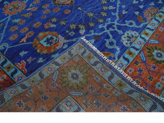 Hand knotted Traditional Floral Blue and Rust Multi Size wool Area Rug