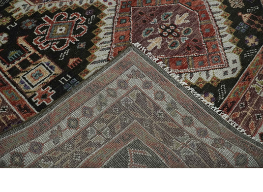 Rust, Black and Ivory Wool 5x8, 6x9, 8x10 and 9x12 Traditional Antique Vintage Persian Hand knotted Area Rug