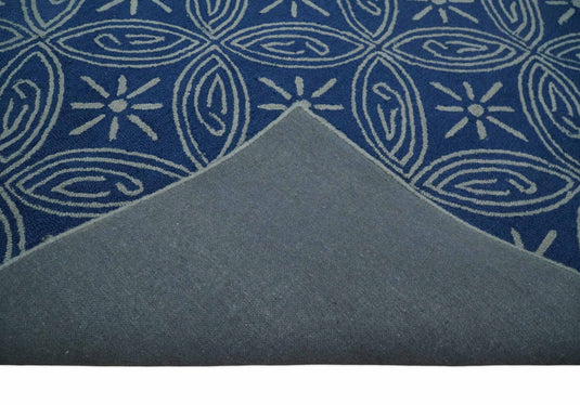 Custom Made Geometrical Pattern Blue And Gray Hand Tufted  Wool Area Rug