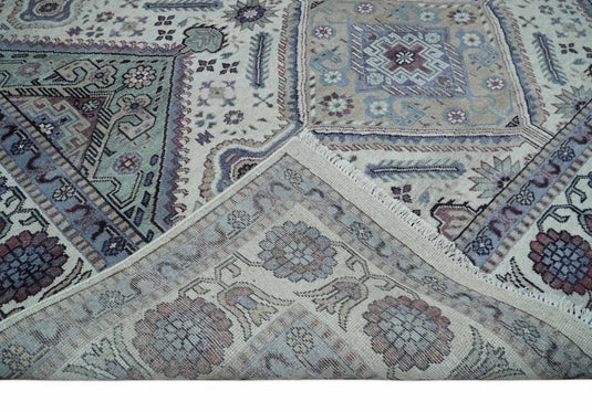 HandKnotted Heriz Rug Ivory and Silver Ideal for Living, Bedroom, and Dining Rooms 5x8, 6x9, 8x10, 9x12 and 10x14 Wool Rug