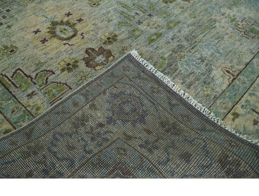 Green and Silver Antique Hand knotted Multi Size Oushak wool Area Rug