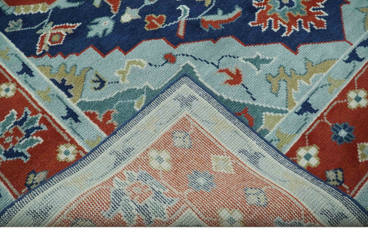 Custom Made Traditional Medallion Pattern Red, Blue, Teal and Olive Hand Knotted wool Area Rug