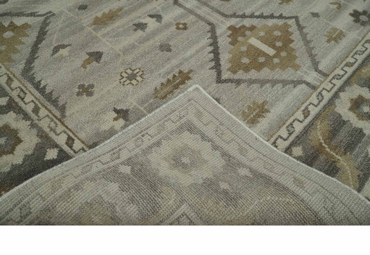 Tribal Pattern Silver, Beige, Charcoal and Ivory Traditional Hand Knotted 8x10 ft wool Area Rug