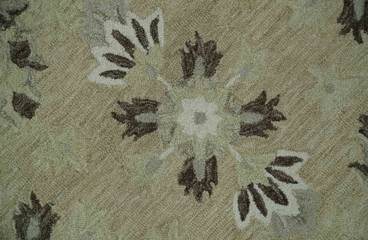 Custom Made Ivory, Beige And Charcoal Traditional Ikat Hand Tufted Wool Area Rug