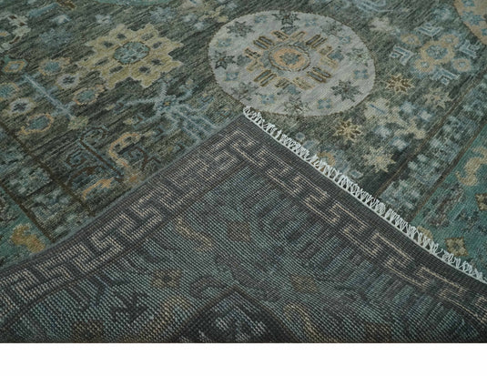 Hand Knotted Oushak Rug Charcoal, Aqua and Beige Multi Size Ideal for Living, Bedroom, and Dining Rooms |CP1713