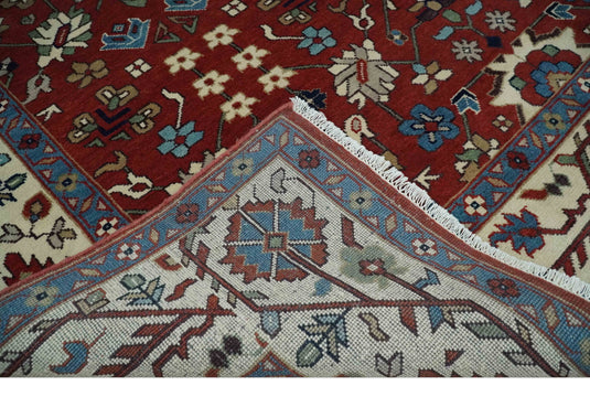 Traditional Oriental Oushak Hand knotted Red and Ivory 8x10 and 9x12 ft Bedroom, Living Room Rug ,wool Area Rug