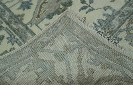 Ivory And Gray Oriental Oushak Hand Knotted Wool Rug 8x10 ft Ideal for Living, Bedroom And Dining Rooms