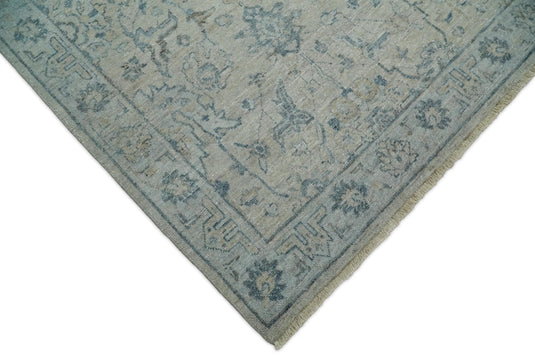 Beige and Blue Vintage Traditional Handknotted Heriz Serapi Rug Made with Wool | Oxidised,DIstressed low Pile Vintage Rug, Living Room Rug