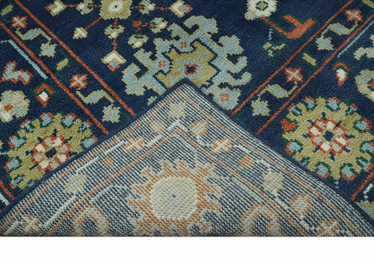 Custom Made Traditional Pattern Blue, Rust, Ivory and Olive Hand Knotted wool Area Rug