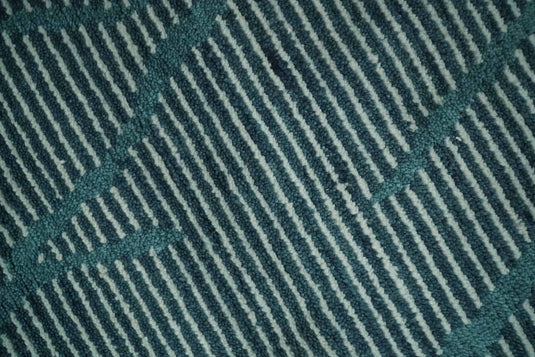 Custom Made Modern Horizontal Stripes Teal Hand Knotted Wool Area Rug