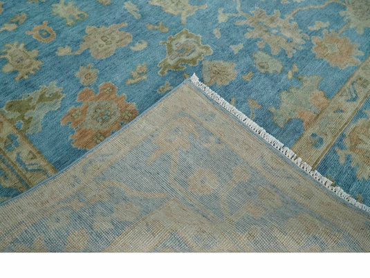 Blue and Beige Hand knotted Traditional Oushak Multi Size wool Area Rug