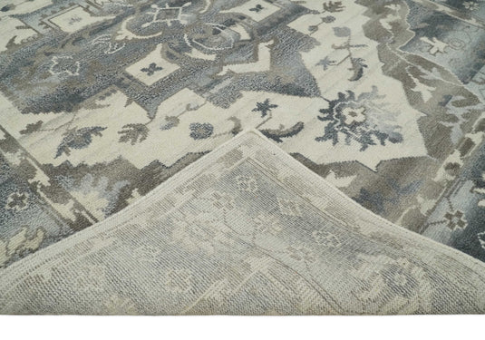 Traditional Persian Ivory, Gray, Charcoal and Greenish Gray Hand knotted 8x10 ft wool Area Rug