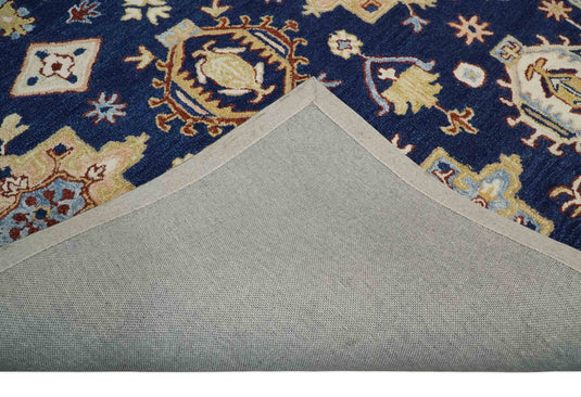 Custom Made Traditional Pattern Blue, Ivory, Gold And Rust Hand Tufted  Wool Area Rug