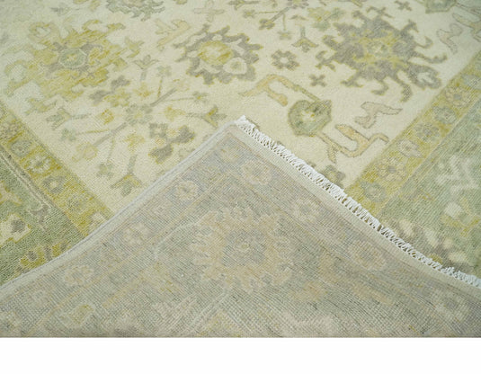 Traditional Hand knotted Ivory and Olive Oushak 9x12 wool Area Rug