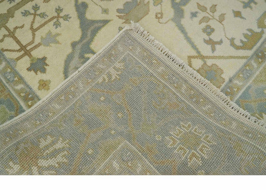 Custom Made Hand Knotted Beige, Cream And Gray Oriental Oushak Wool Area Rug