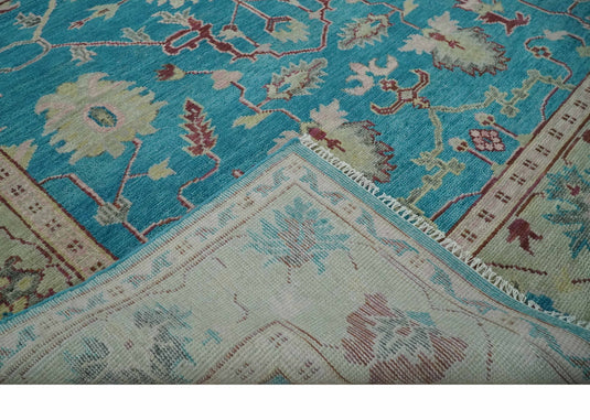 Hand Knotted Oriental Oushak Rug Blue, Pink and Light Green Multi Size Ideal for Living, Bedroom, and Dining Rooms | CP1714