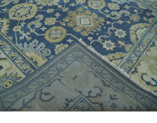 Traditional Oriental Oushak Hand knotted Blue and Beige 9x12 wool Area Rug