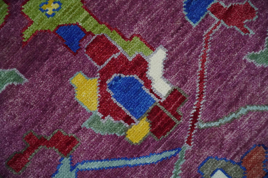 Hand Knotted Vibrant Colorful Oriental Oushak Rug Green and Purple 9x12 ft Ideal for Living, Bedroom, and Dining Room