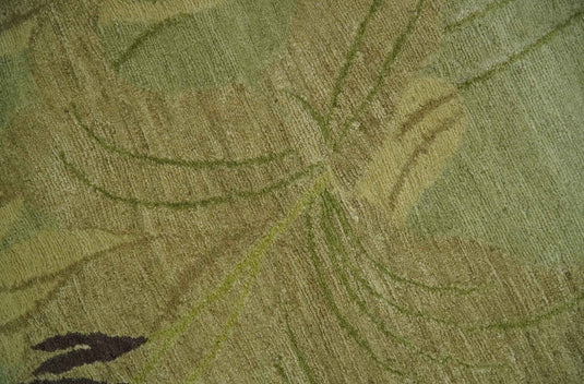 Traditional Leaf Block Print Design Brown, Green, Rust and Olive Handloomed 5x8 ft Bedroom, Living Room Rug Wool Area Rug