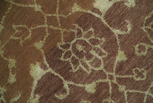Traditional Handloom Brown , Rust and Olive 5x8 ft Bedroom, Living Room Rug , Art Silk  Area Rug AAOC458