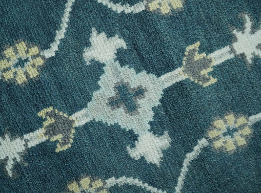 Traditional Floral Pattern Dark Teal, Beige, Silver and Ivory Hand Knotted 8x10 ft wool Area Rug