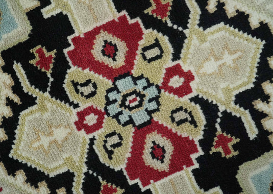 Traditional Pattern Black, Beige, Ivory and Red Hand Knotted 8x10 ft wool Area Rug