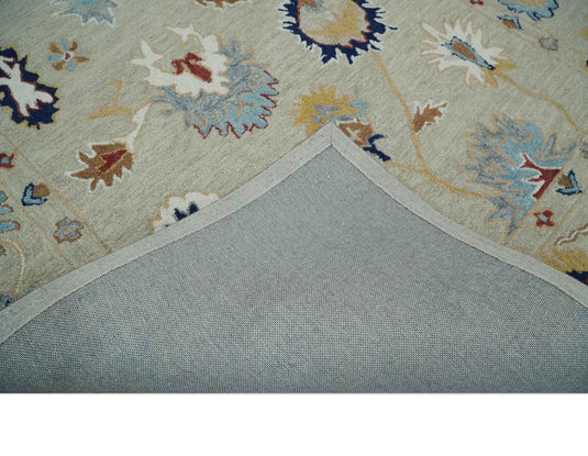 Custom Made Colorful Beige, Blue, Rust And Gray Modern Oushak Hand Tufted Wool Area Rug