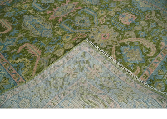 Hand Knotted Floral Oushak Rug Green and Blue Multi Size Ideal for Living, Bedroom, and Dining Rooms | CP1608