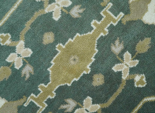 Hand Knotted Oriental Oushak Rug Green, Ivory and Olive Multi Size Ideal for Living, Bedroom, and Dining Room