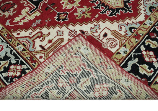 Custom Made Traditional Medallion Pattern Red, Black, Beige and Ivory Hand Knotted wool Area Rug