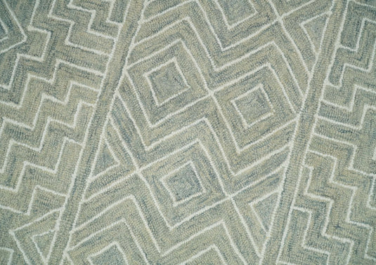 Custom Made Geometrical Beige And Ivory Hand Tufted Wool Area Rug