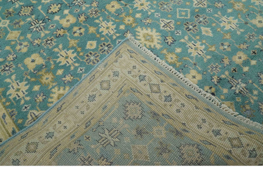 Custom Made Hand Knotted Herati Pattern Rug Teal, Beige and Blue Wool Area Rug